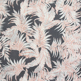 Voile de viscose imprimé feuillage blanc et rouge fond gris