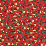 Coton imprimé et doré accessoires fond rouge
