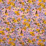 Viscose imprimée fleurs moutarde fond rose