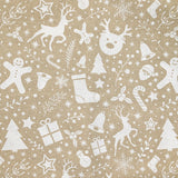 Polycoton imprimé Noël pain d'épice blanc fond beige