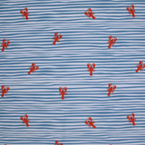 Tissu Maillot de bain recyclé UPF50 rayé et homard fond bleu et blanc