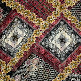 Mousseline imprimée tapisserie noir, moutarde et rouge