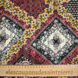 Mousseline imprimée tapisserie noir, moutarde et rouge