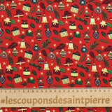 Coton imprimé et doré accessoires fond rouge