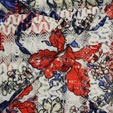 Dentelle imprimée polyester fleurs rouge fond blanc cassé