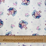 Algodón estampado de Kawaii blanco y rosa
