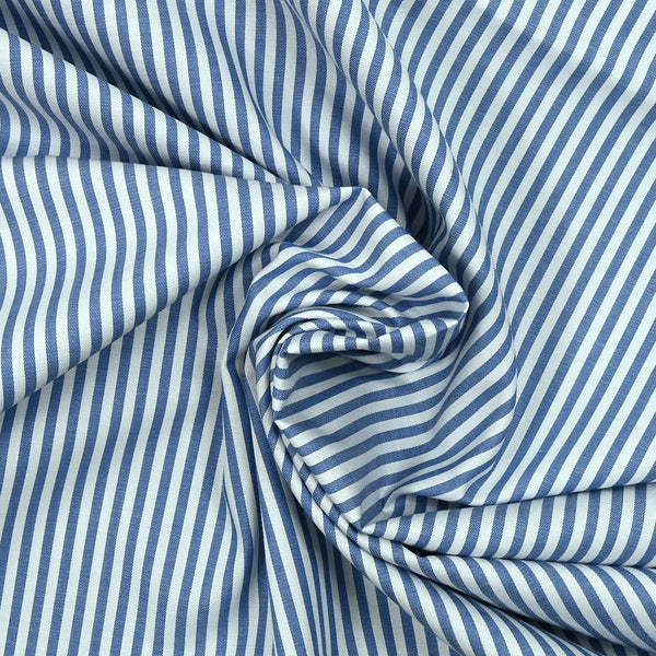 Coton chemise rayé bleu fond blanc