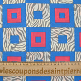 Viscose imprimée tigre et carré bleu et rose