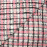 Tweed de polyester à carreaux noir et rose fond crème