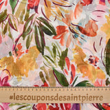 Mousseline printed crinkle plumetis multicolored flowers white background