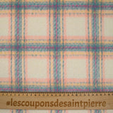 Laine mélangée brossée carreaux écru, rose, turquoise et jaune
