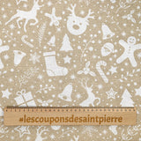 Polycotton Print Christmas Gingerbread White Beige Background