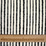 Coton imprimé fin taches rayées noir fond écru