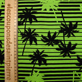 Print viscose Palm trees and green and black stripes
