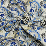 Polycotton Printed Kashmir Blue, Beige and Gray