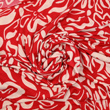 Polyester jersey printed forms of ecru flower red background