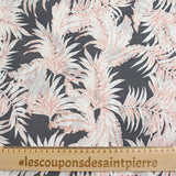 Voile de viscose imprimé feuillage blanc et rouge fond gris