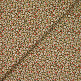 Printed cotton blossoming green, red and beige