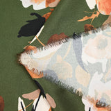 Satin polyester imprimé rose aquarelle orange fond kaki