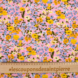 Viscose imprimée fleurs moutarde fond rose