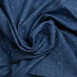 Chambray de coton orné de strass fond bleu moyen