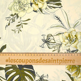 Coton imprimé fleurs et monstera sur fond crème
