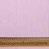 Piqué de coton imprimé rayé rose fond blanc
