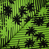Print viscose Palm trees and green and black stripes