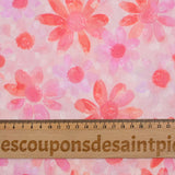 100% cotton veil Plumetis coral daisy print pink background