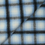 Lainage polyester brossé à carreaux bleu myosotis et noir