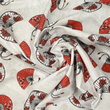 Fondo blanco de algodón estampado de ventilador rojo y negro