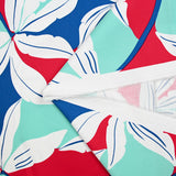 Satin de coton élasthanne palmier rouge et vert d'eau