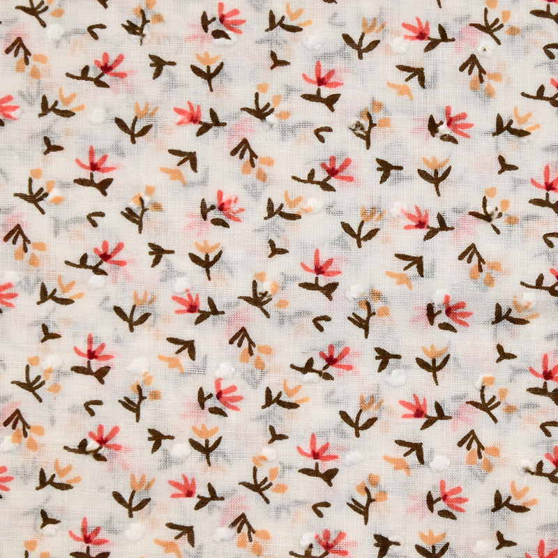 Voile de coton imprimé plumetis petites fleurs beige et rose