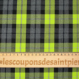 Polycoton tissé-teint à grands carreaux vert pomme fond gris foncé