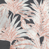 Voile de viscose imprimé feuillage blanc et rouge fond gris