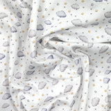 Piqué de coton imprimé nuage et étoile jaune, gris et bleu