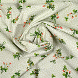 Cotton printed bouquets in green and white strawberry