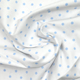 Piqué de coton imprimé pois bleu fond blanc