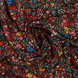 Polyester imprimé ballon floral rouge fond noir