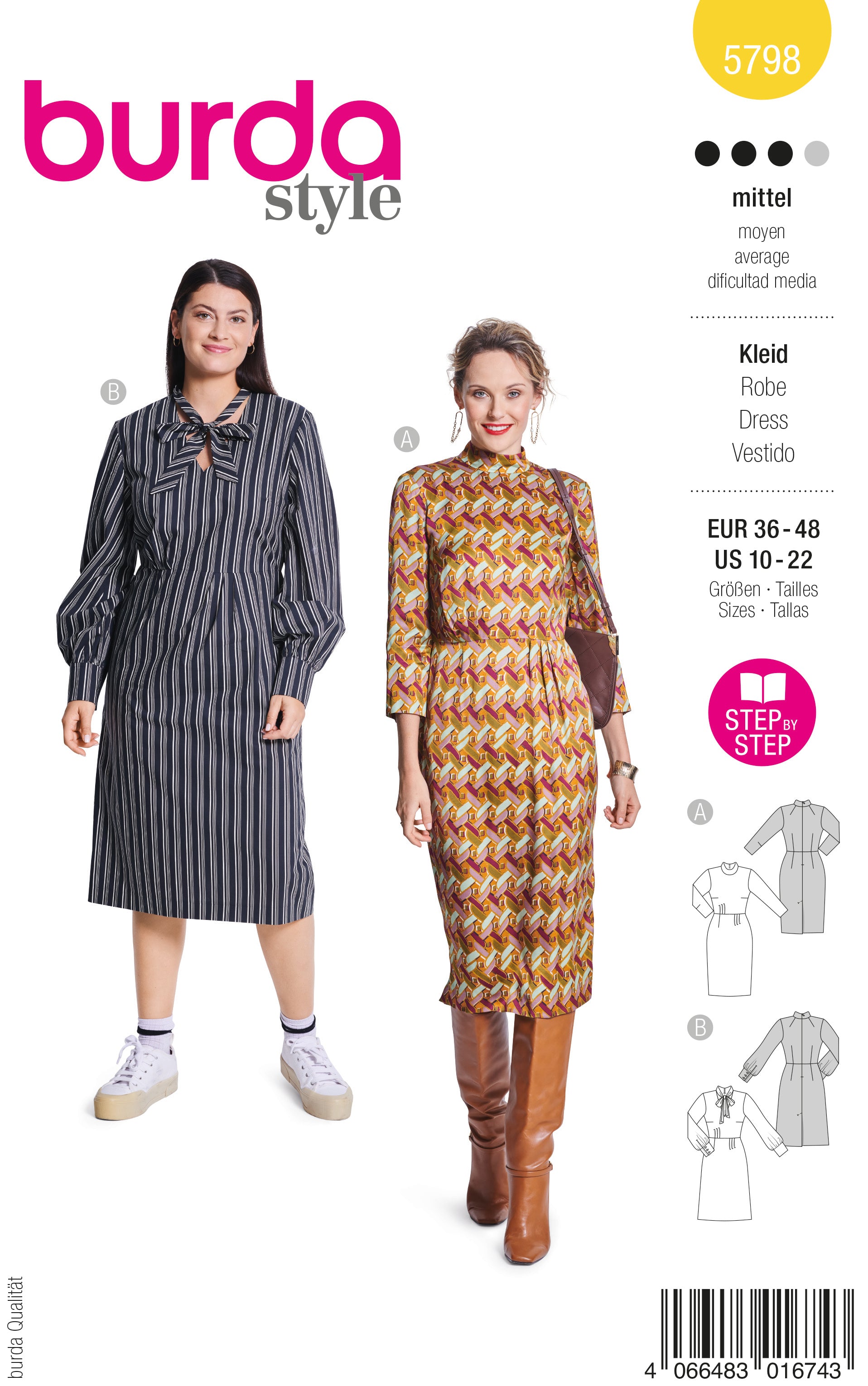 Patron De Couture Burda N°2996 - 2 Créations Robe Printemps/été, Tailles 36 à 46, Complet Non Découpé, Occasion