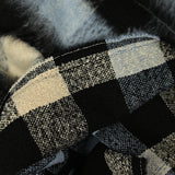 Laine mélangée brossée à poils longs carreaux noir, ciel et beige