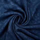 Satin 100% soie jacquard hirondelles et fleurs bleu marine