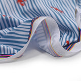 Recycled swimsuit fabric upf50 striped and lobster blue and white background