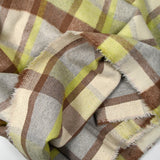 Laine mélangée brossée à carreaux beige, marron et anis