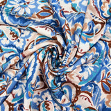 Blue fuzzy paisley printed polyester satin