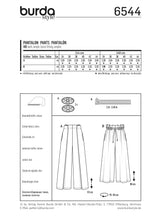 Patron Burda n°6544: Pantalon jambes amples