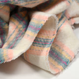Laine mélangée brossée carreaux écru, rose, turquoise et jaune