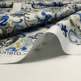 Polycotton Printed Kashmir Blue, Beige and Gray