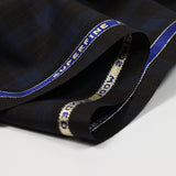 Tela de lana a cuadros marrón y azul