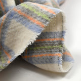 Laine mélangée brossée carreaux écru, bleu, gris, orange et vert